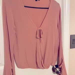 Pink bell sleeve tie shirt/blouse